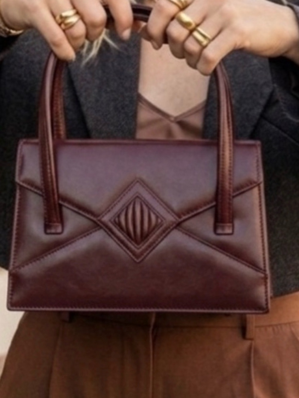 Vintage Riviera Bag Made in England - Burgundy Leather - Double Strap - 1940's